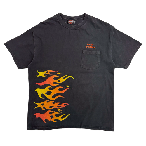 Vintage 2001 Harley Davidson Flame Pocket Tee Black | Vintage Clothing Store Canada