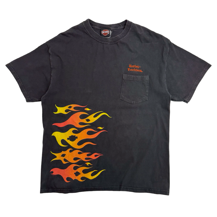Vintage 2001 Harley Davidson Flame Pocket Tee Black | Vitnage Clothing Store Canada