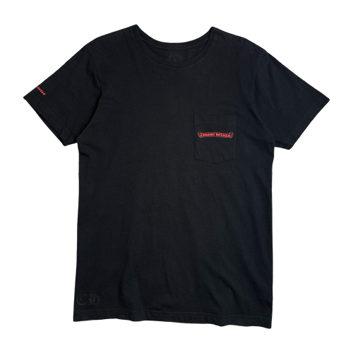 Chrome Hearts Horseshoe Scroll Logo Pocket Tee Black/Red | Vintage Clothing Store Canada