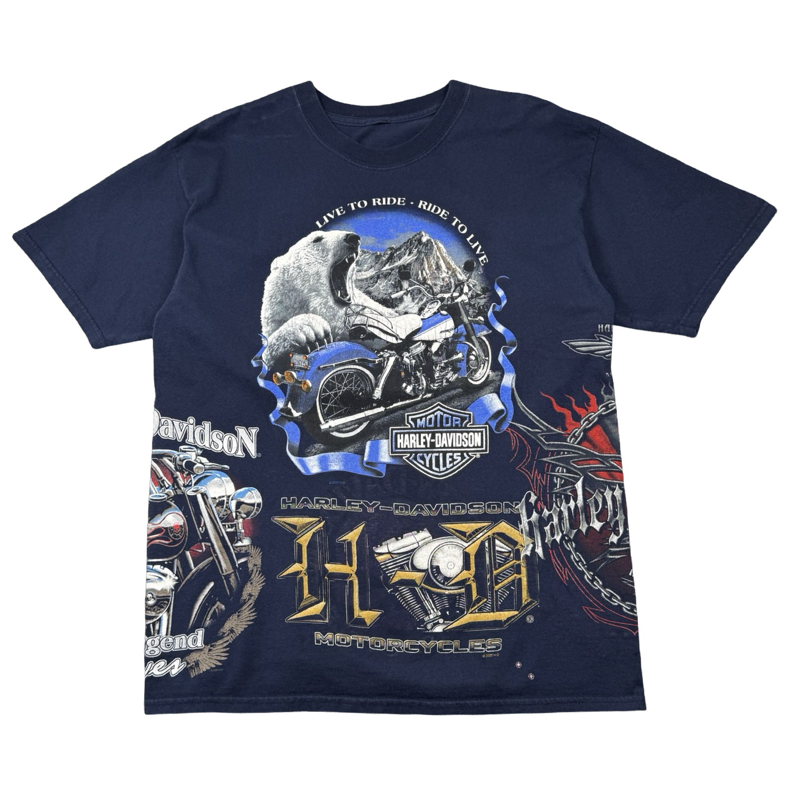 Vintage Harley Davidson Reversible Polar Bear Test Print Sample Tee Navy