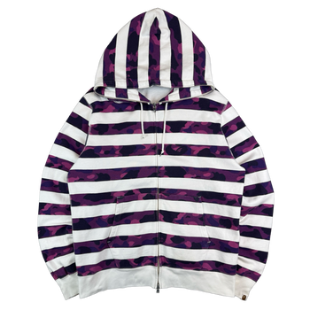 BAPE Purple Camo Striped Full Zip Hoodie White/Purple (USED)