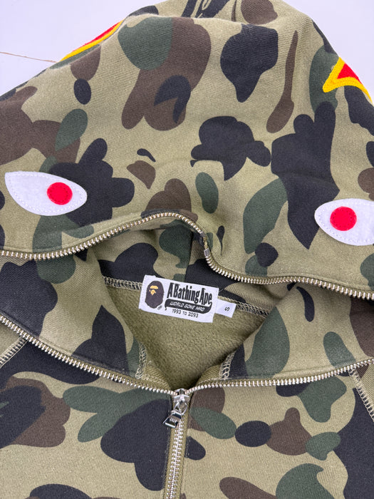 BAPE 1st Camo Ponr Shark Half Zip Up Hoodie Green (USED) | Vitnage Clothing Store Canada