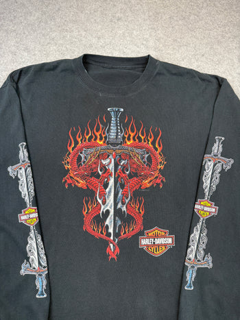Vintage Harley Davidson Dragon Dagger L/S Tee Black