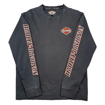 Harley Davidson Embroidered Emblem Sleeve Spell Out L/S Tee Black