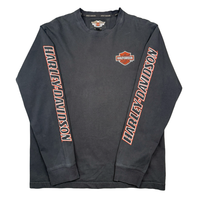 Harley Davidson Embroidered Emblem Sleeve Spell Out L/S Tee Black