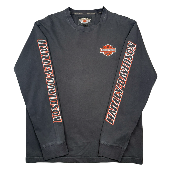 Harley Davidson Embroidered Emblem Sleeve Spell Out L/S Tee Black | Vitnage Clothing Store Canada