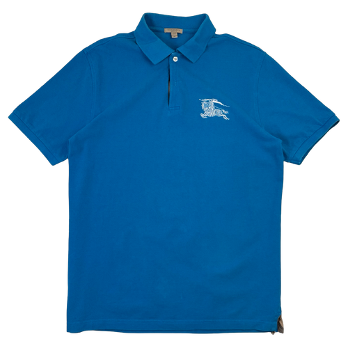 Vintage Burberry Embroidered Knight Polo Tee Blue | Vintage Clothing Store Canada