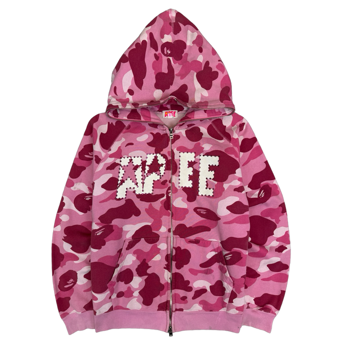 BAPE APEE ABC Camo Jewel Logo Full Zip Hoodie Pink (USED) | Vitnage Clothing Store Canada