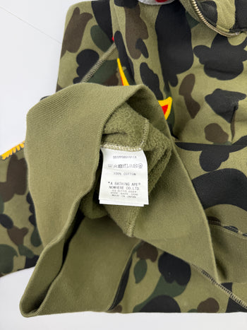 BAPE 1st Camo Ponr Shark Half Zip Up Hoodie Green (USED)