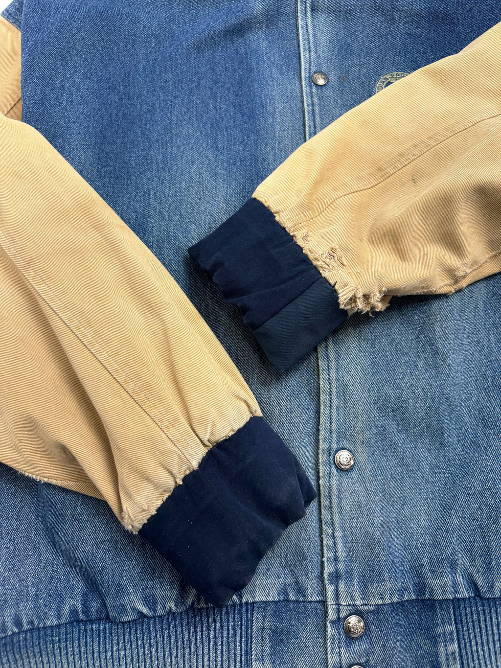 (XL) Vintage 90s Faded Denim Varsity Jacket