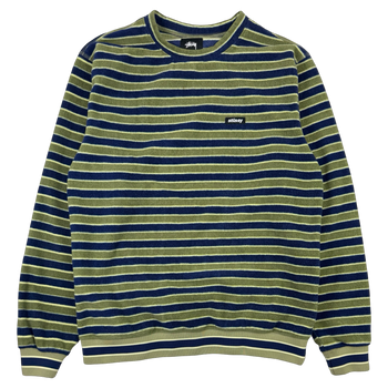 Stussy Striped Polar Fleece Sweatshirt Blue/Green (USED)
