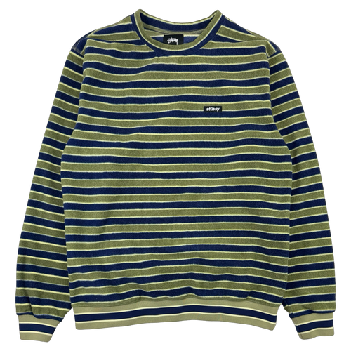 Stussy Striped Polar Fleece Sweatshirt Blue/Green (USED) | Vintage Clothing Store Canada
