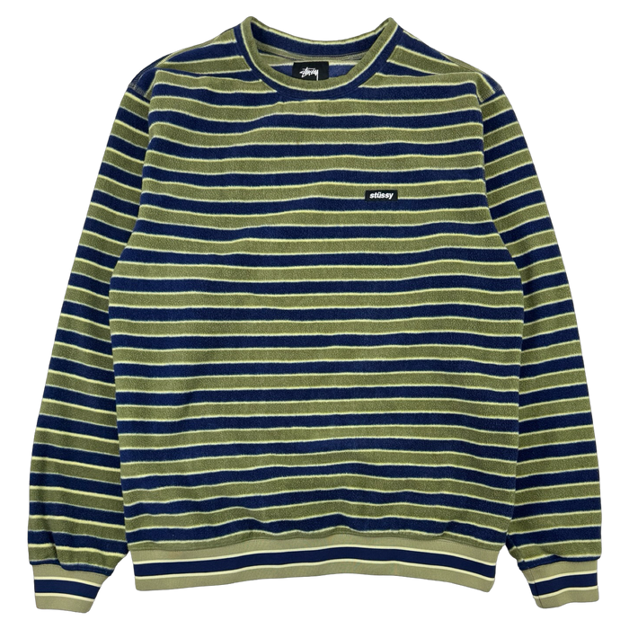 Stussy Striped Polar Fleece Sweatshirt Blue/Green (USED) | Vitnage Clothing Store Canada