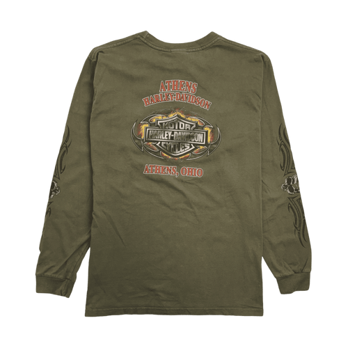 (L) Vintage '08 Harley Davidson Athens L/S Tee Green | Vintage Clothing Store Canada