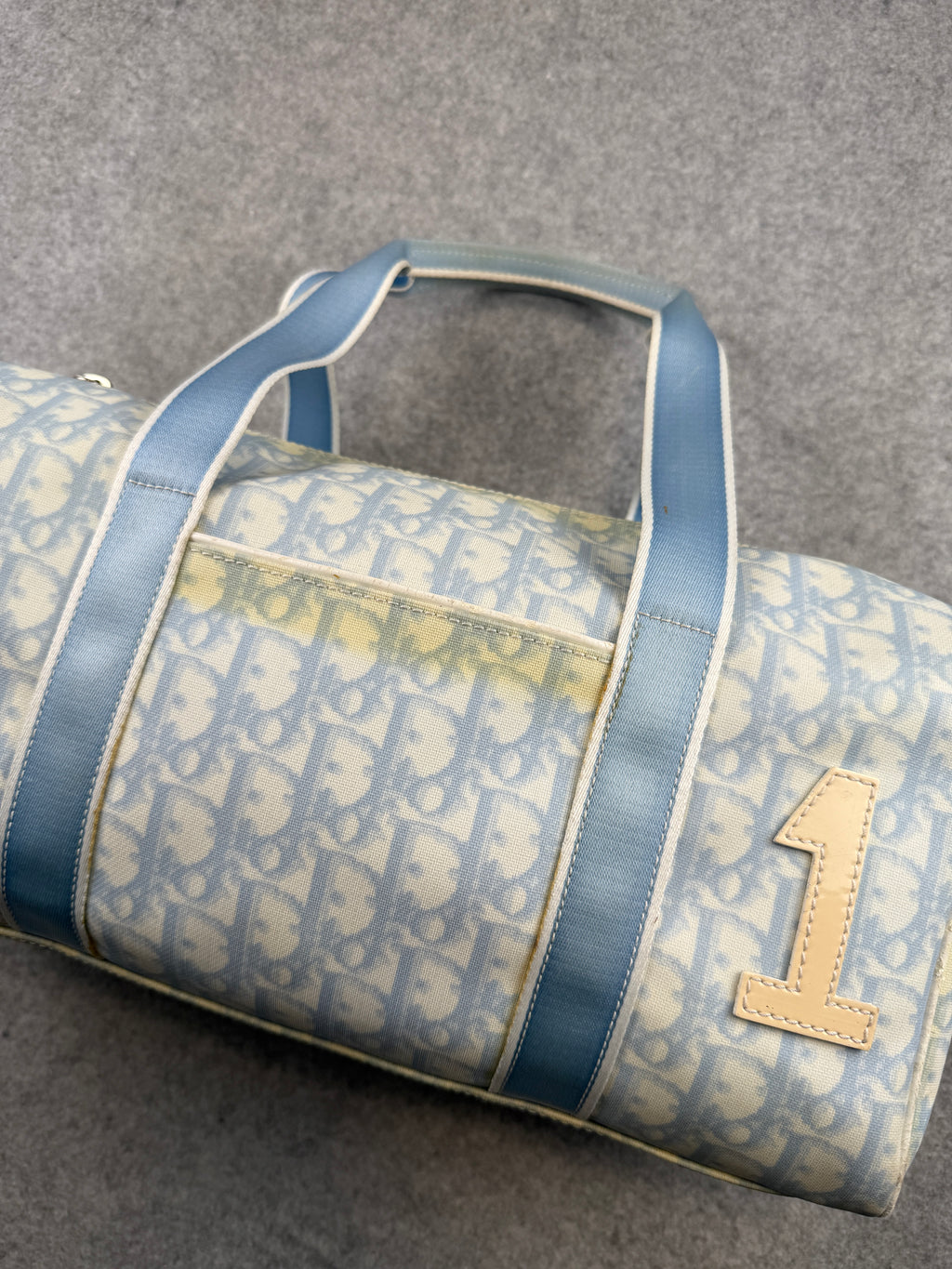 Women’s Christian Dior Trotter Canvas Boston Bag Light Blue