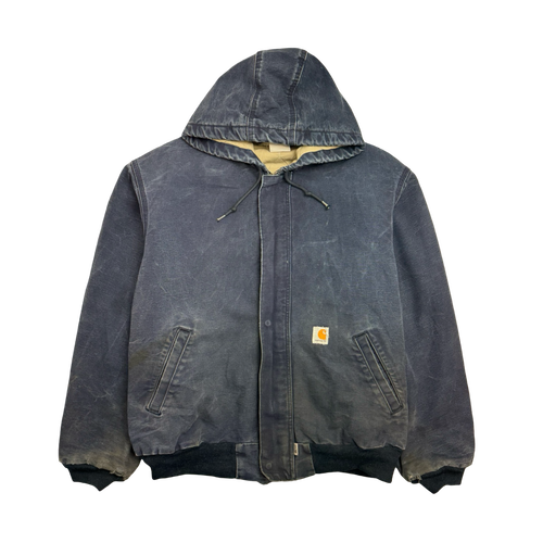 (XL) Vintage Carhartt FR Hooded Zip Jacket Navy | Vintage Clothing Store Canada