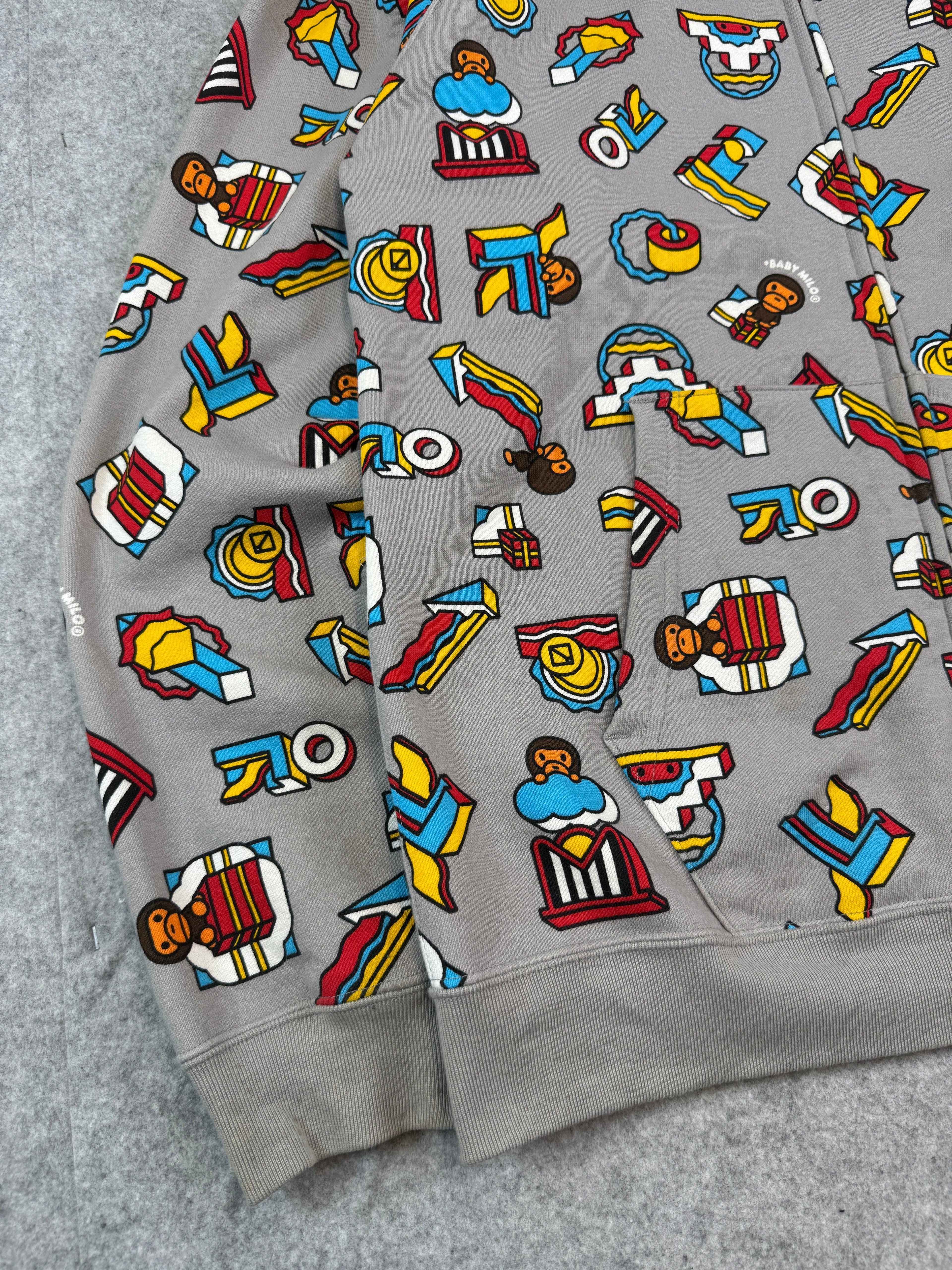 BAPE Baby Milo All Over Full Zip Hoodie Grey (USED)
