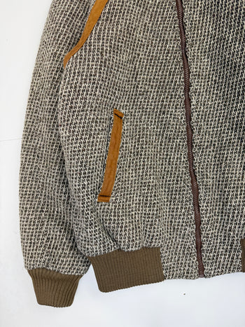 Vintage Tweed Wool Knit Bomber Jacket