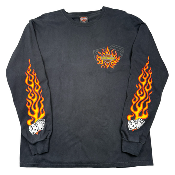 Vintage Harley Davidson Flame Dice Sleeve L/S Tee Black