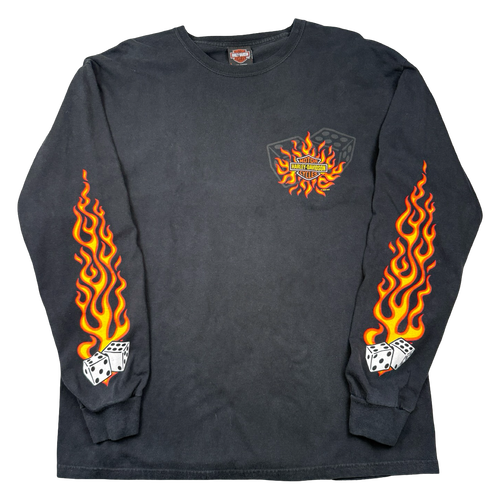 Vintage Harley Davidson Flame Dice Sleeve L/S Tee Black | Vintage Clothing Store Canada
