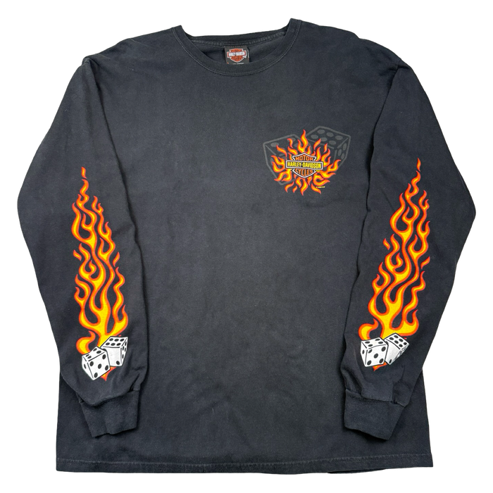Vintage Harley Davidson Flame Dice Sleeve L/S Tee Black | Vitnage Clothing Store Canada