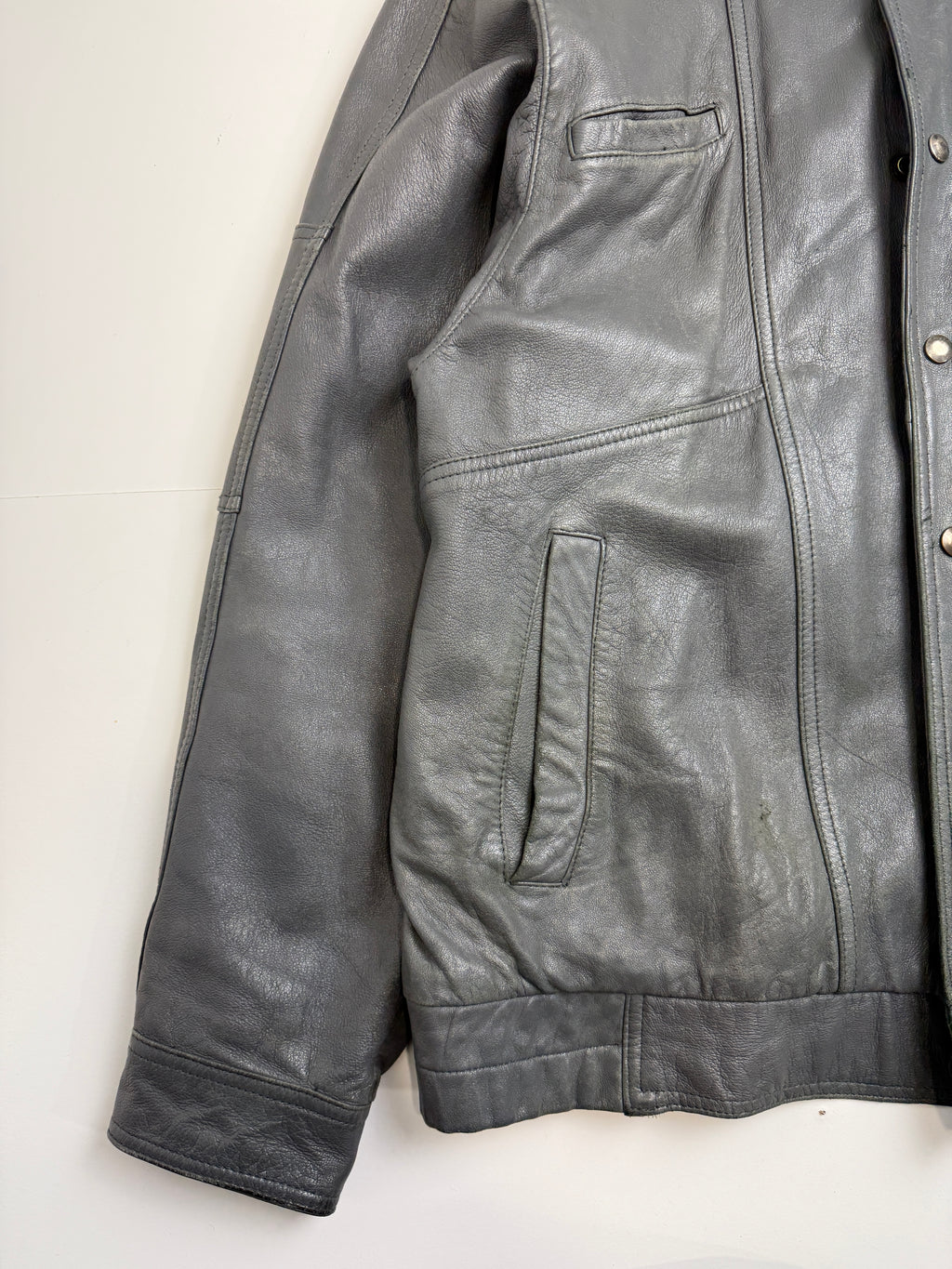 Vintage Men's Yves Saint Laurent Leather Coat Grey