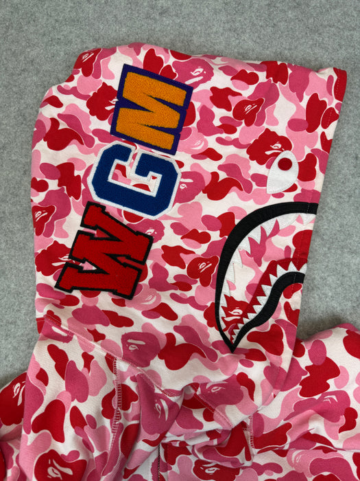 BAPE ABC Camo Shark Full Zip Hoodie Pink/Red (USED) | Vitnage Clothing Store Canada
