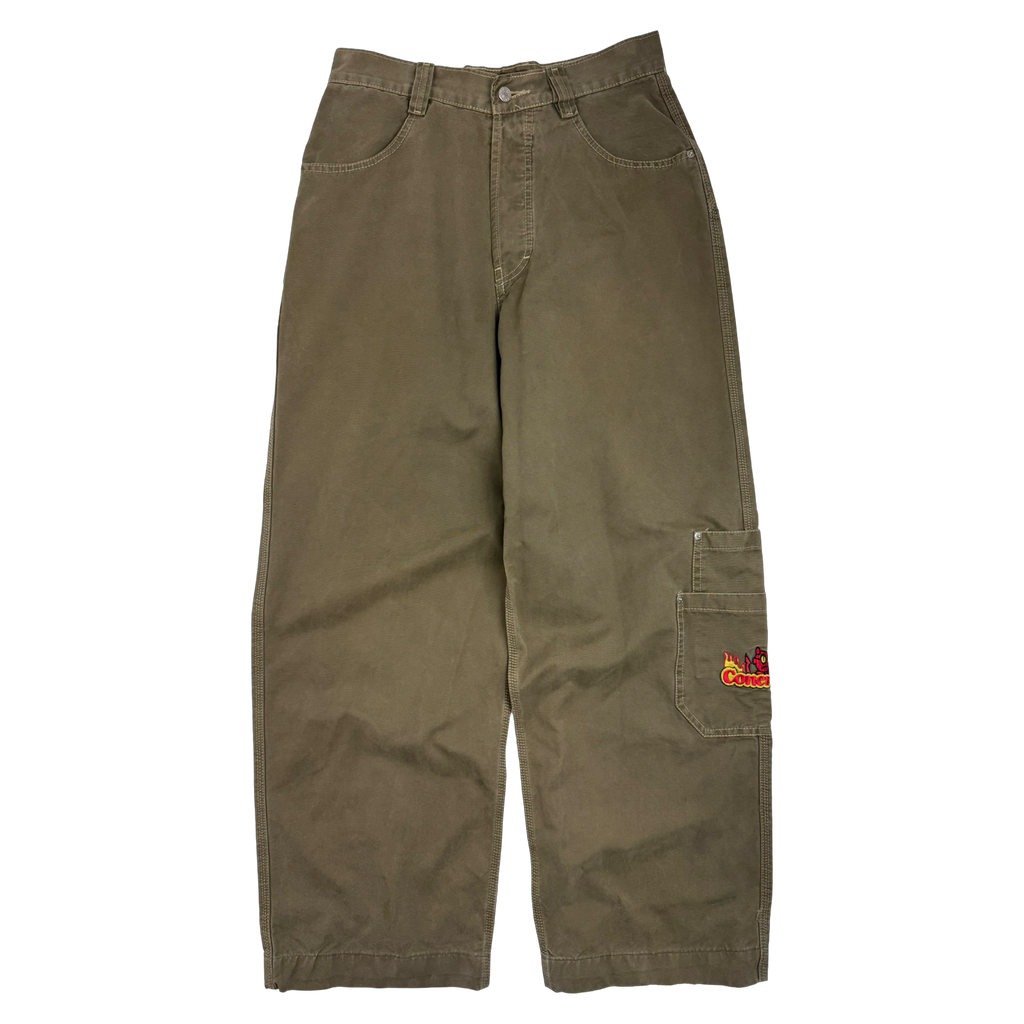 Concrete Side Pocket Embroidered Pants Olive