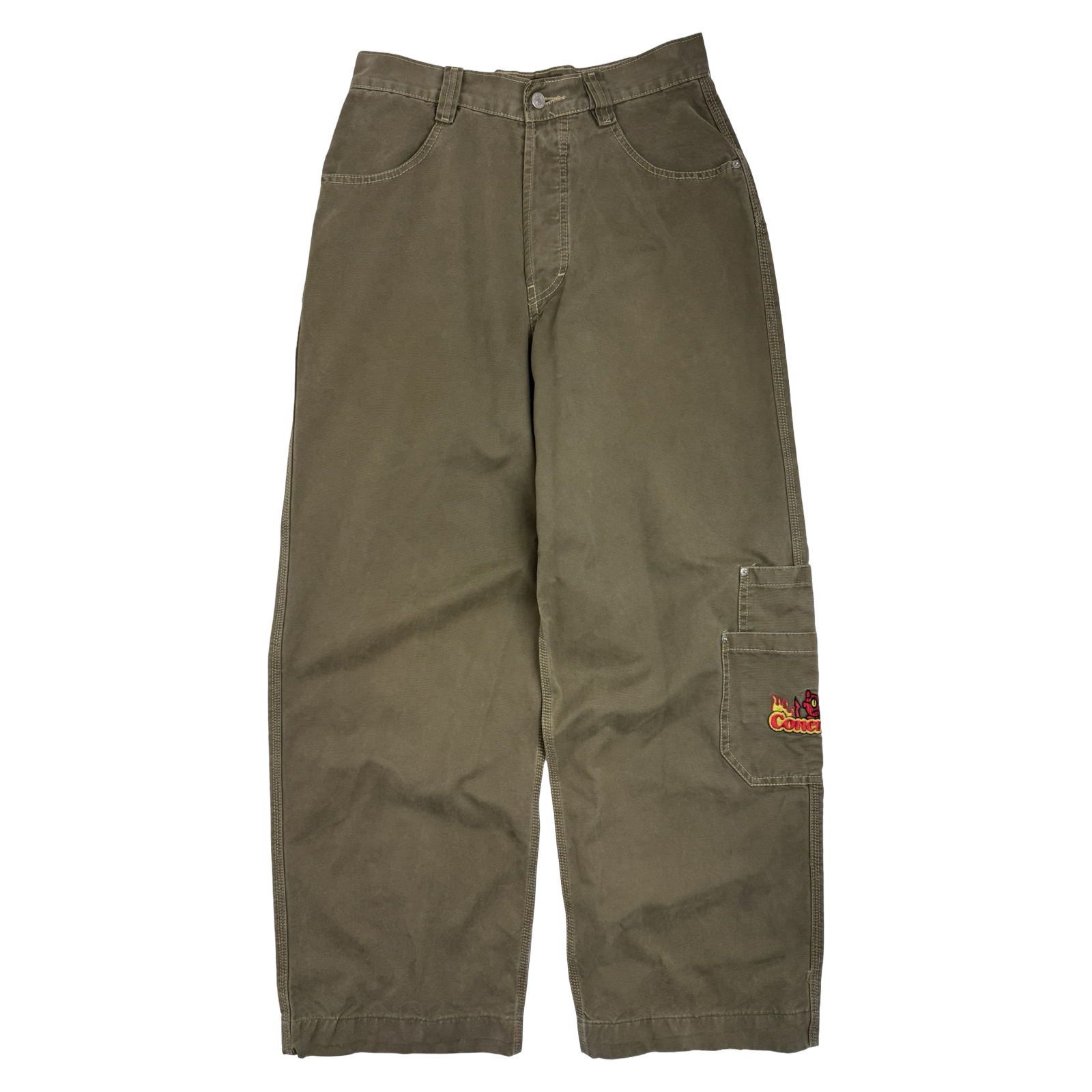 Concrete Side Pocket Embroidered Pants Olive