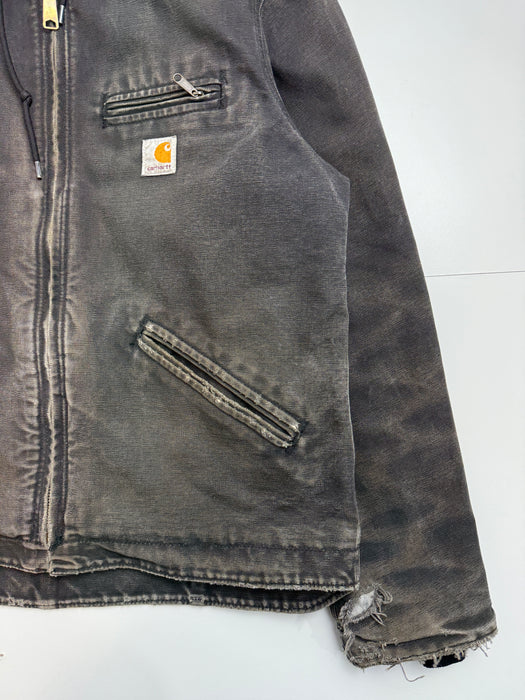 Women’s 2000s Carhartt Fleece Lined Hooded Worked Jacket Washed Black | Vitnage Clothing Store Canada