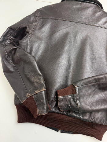 Vintage 1990s LL Bean Wool Lined Leather Jacket Dark Brown