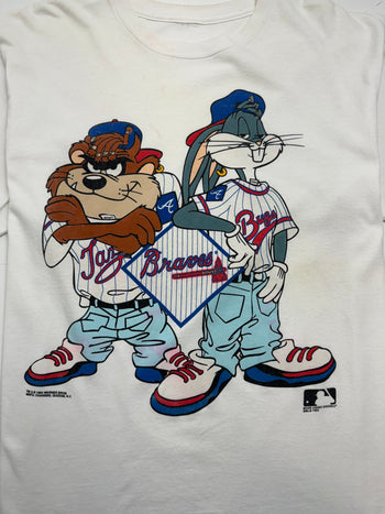 (L) Vintage '93 Atlanta Braves Looney Tunes Tee White