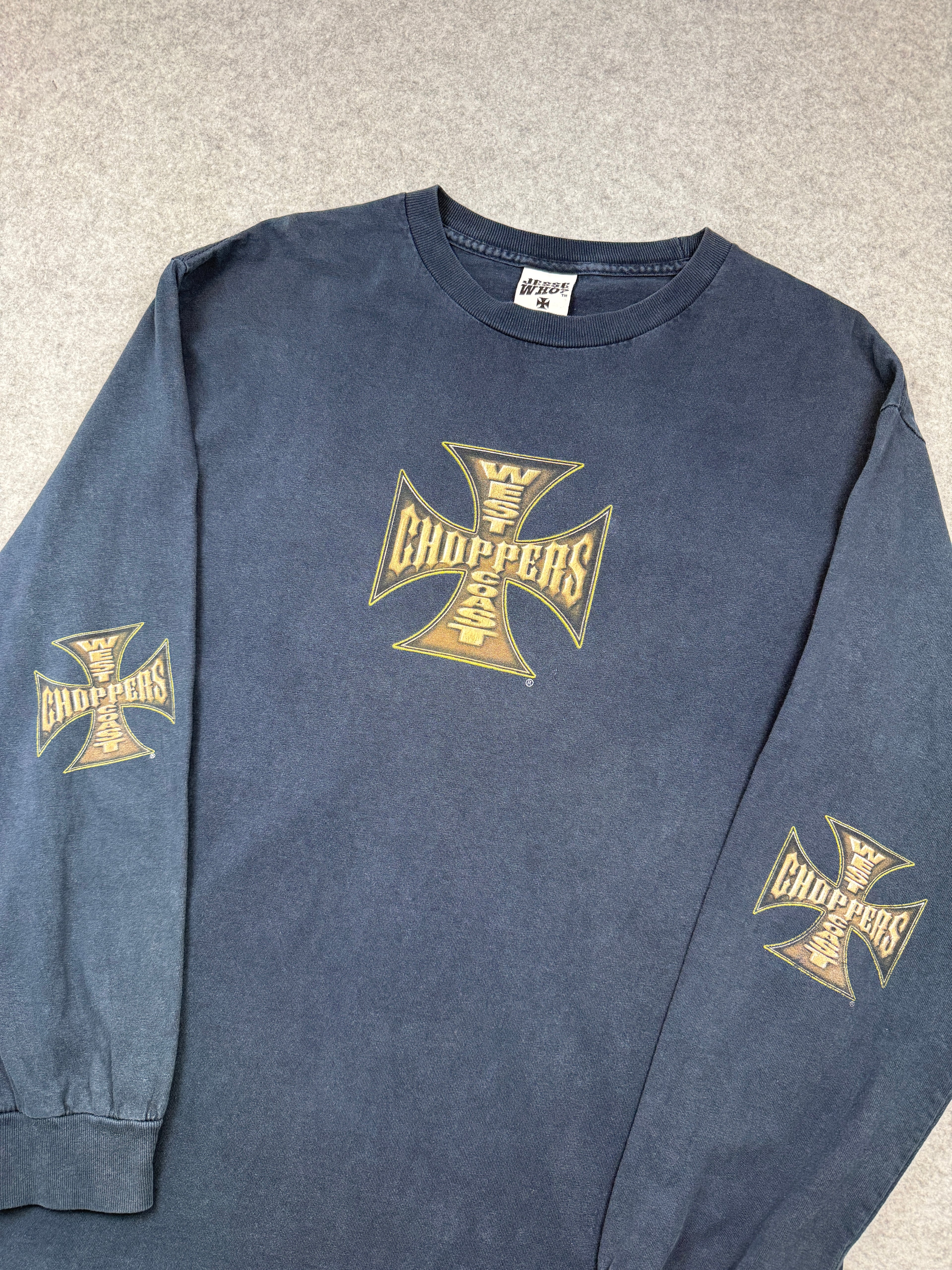 Vintage West Coast Choppers Bike Cross Sleeve L/S Tee Navy