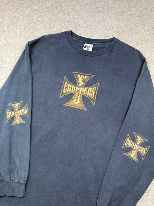 Vintage West Coast Choppers Bike Cross Sleeve L/S Tee Navy | Vitnage Clothing Store Canada