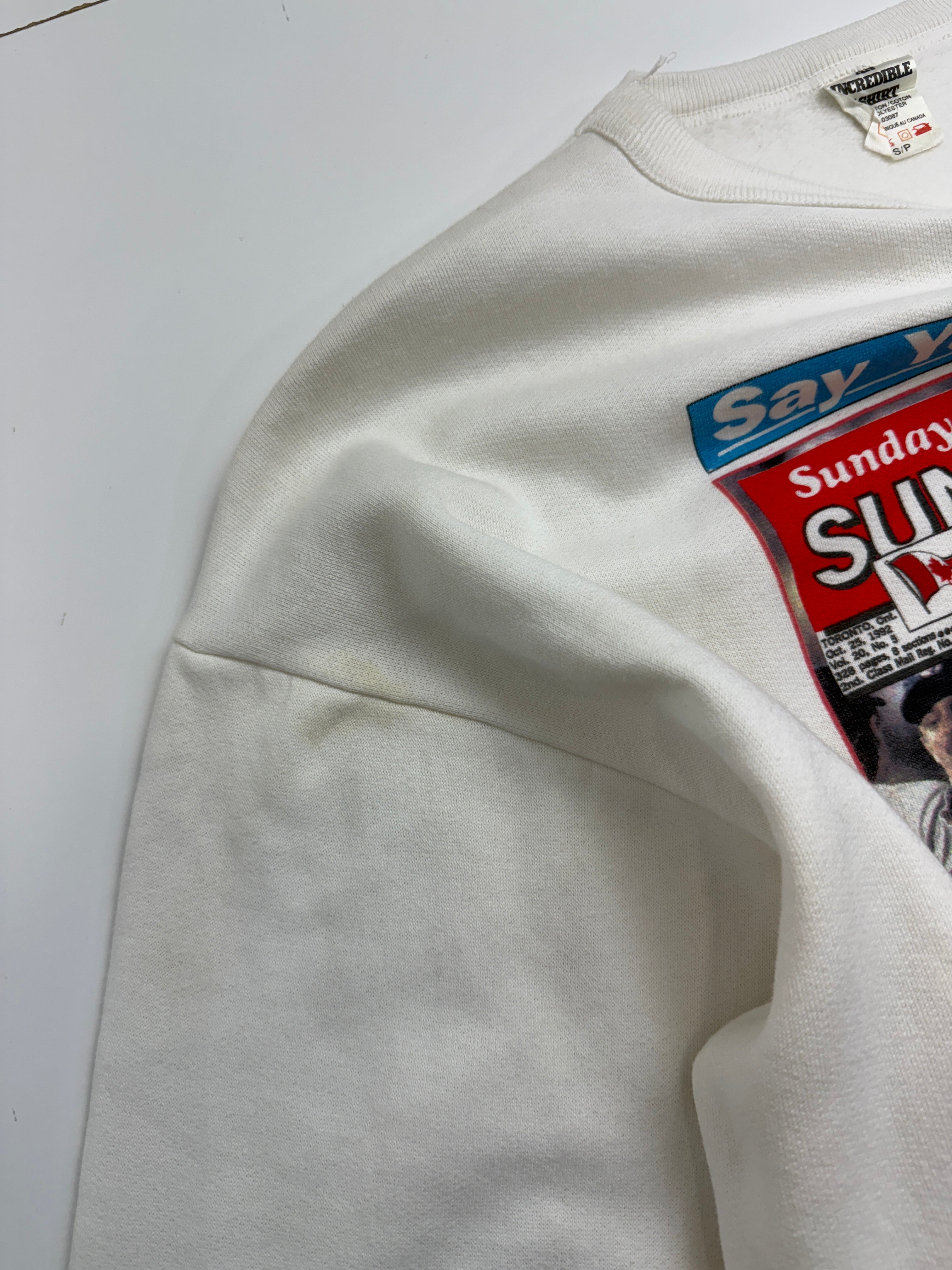 Vintage 1990's Toronto Blue Jays News Paper Sweatshirt White