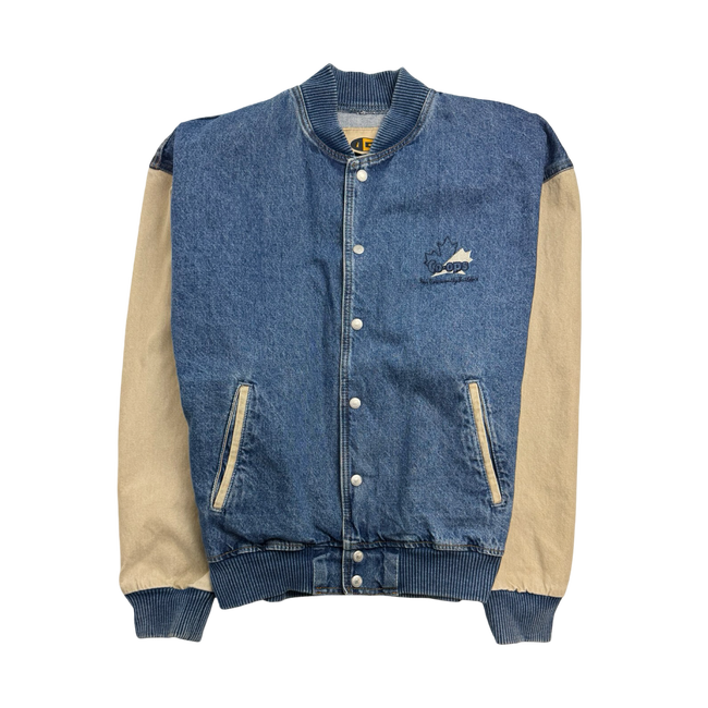 Vintage Denim Varsity Button Up Jacket