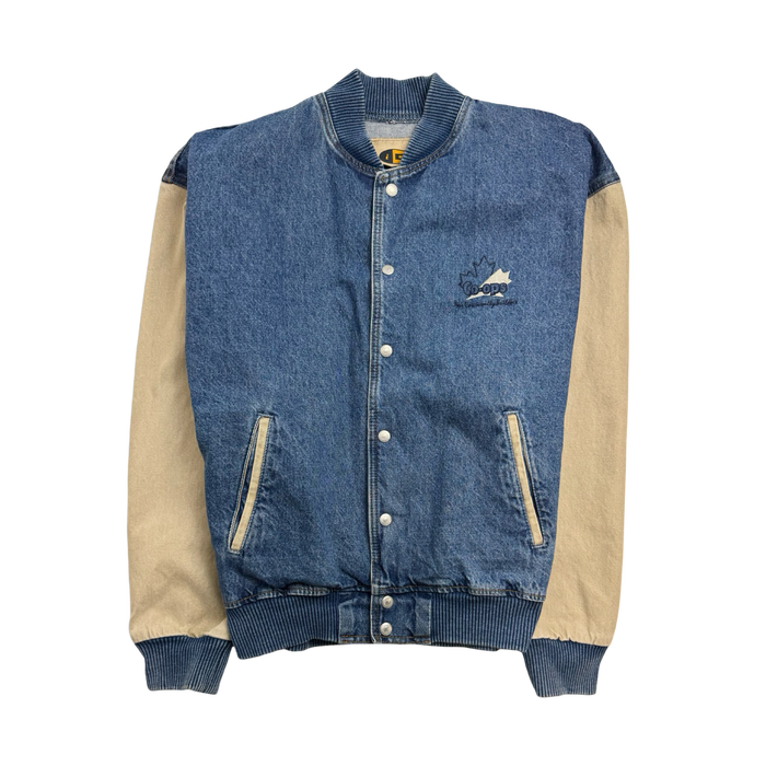 Vintage Denim Varsity Button Up Jacket | Vitnage Clothing Store Canada