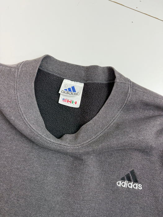 Vintage 1990s Adidas Chest Logo Sweatshirt Dark Grey | Vitnage Clothing Store Canada
