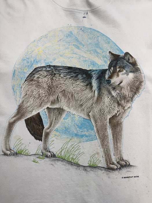 Vintage 90s Nature Wolf Tee White | Vitnage Clothing Store Canada
