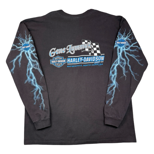 Vintage Harley Davidson Lightning Sleeve L/S Tee Black/Blue | Vintage Clothing Store Canada