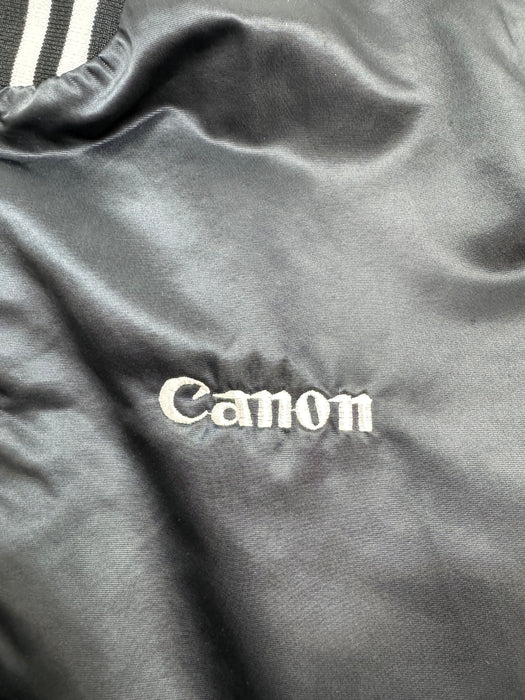 (M) Vintage Canon Satin Varsity Jacket Black | Vitnage Clothing Store Canada