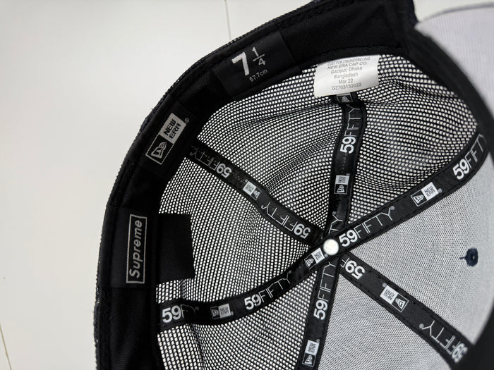 Supreme Box Logo Mash Back New Era Fitted Hat Navy (USED) | Vitnage Clothing Store Canada