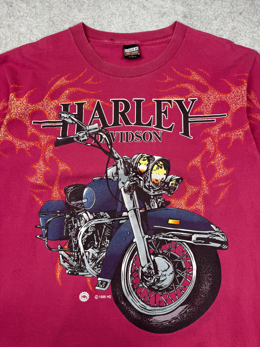 Vintage Harley Davidson Bike Flame Tee Magenta | Vitnage Clothing Store Canada