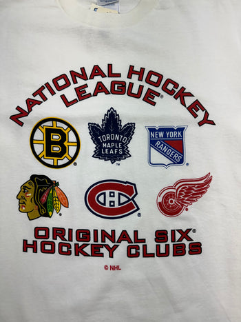 (L) Vintage NHL Original Six Hockey Club Tee White