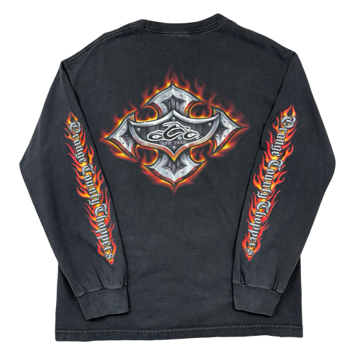 VIntage Orange County Choppers Script Flame Sleeve L/S Tee Black | Vintage Clothing Store Canada