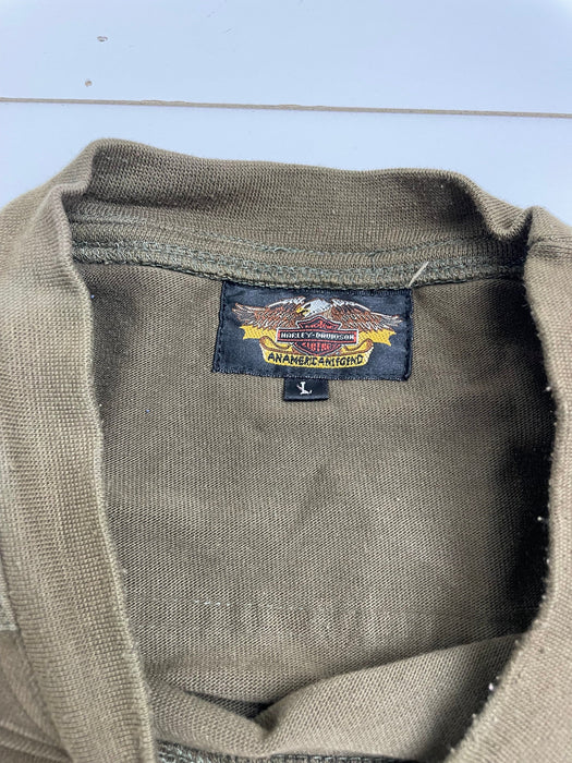 (S) Vintage U.S. Army Harley Davidson L/S Tee Brown | Vitnage Clothing Store Canada