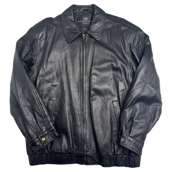 Vintage Balenciaga Paris Cinch Harrington Leather Jacket Black