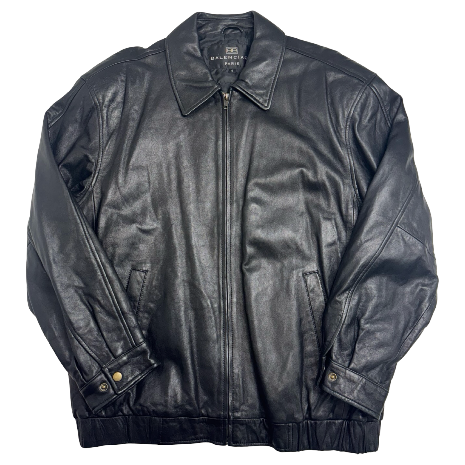 Vintage Balenciaga Paris Cinch Harrington Leather Jacket Black