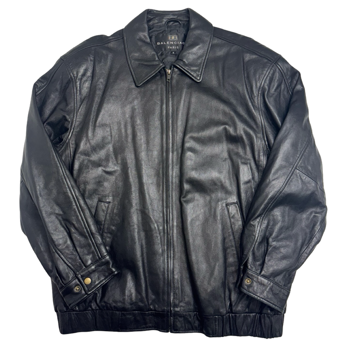Vintage Balenciaga Paris Cinch Harrington Leather Jacket Black | Vitnage Clothing Store Canada