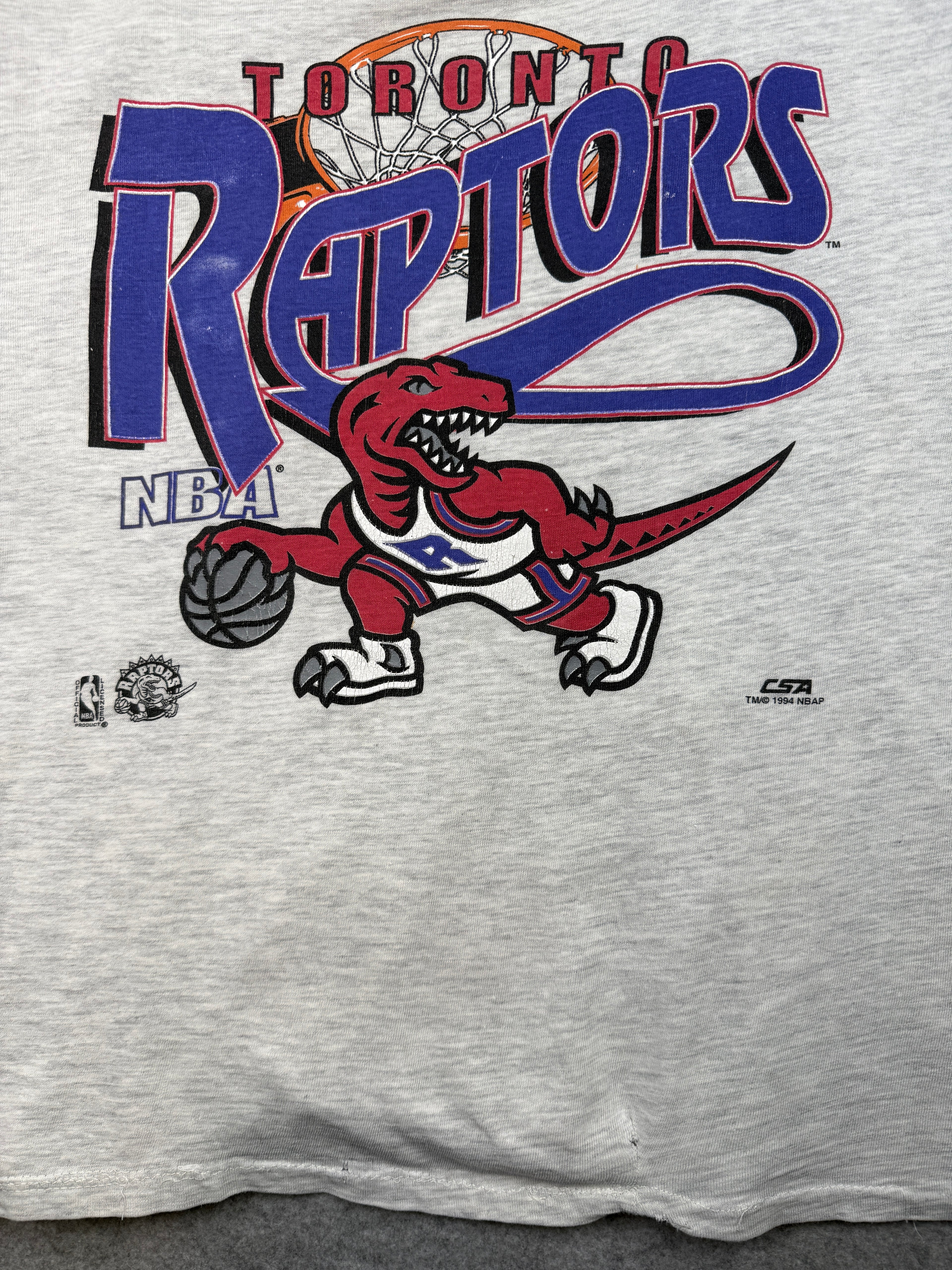 Vintage 1994 Toronto Raptors Mascot Logo Tee Grey